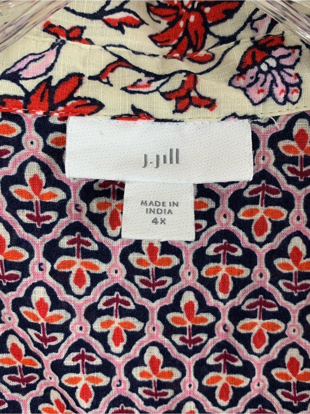 J Jill Shirt Womens 4X Red Colorblock Floral Button Up Cotton Long Sleeve Boho - Picture 3 of 12